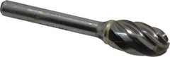 SGS Pro - 1/2" Cut Diam, 1/4" Shank Diam, Oval Head Single Cut Burr - Carbide, Radius End, 7/8" LOC, 2-5/8" OAL - Top Tool & Supply