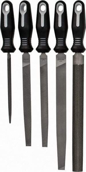 Nicholson - 5 Piece American Pattern File Set - 6", 8", 10" Long, Bastard Coarseness, Set Includes Flat, Half Round, Mill, Slim Taper - Top Tool & Supply