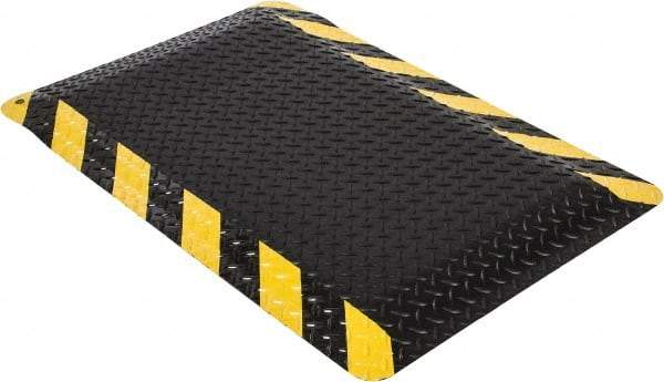 Wearwell - 3' Long x 2' Wide, Dry Environment, Anti-Fatigue Matting - Black with Yellow Chevron Borders, Vinyl with Nitrile Blend Base, Beveled on 4 Sides - Top Tool & Supply