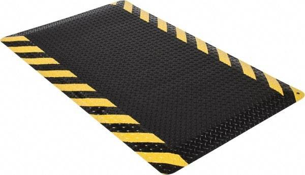 Wearwell - 5' Long x 3' Wide, Dry Environment, Anti-Fatigue Matting - Black with Yellow Chevron Borders, Vinyl with Nitrile Blend Base, Beveled on 4 Sides - Top Tool & Supply