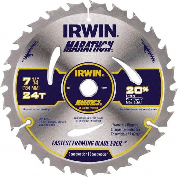 Irwin - 6-1/2" Diam, 5/8" Arbor Hole Diam, 18 Tooth Wet & Dry Cut Saw Blade - Carbide-Tipped, Framing & Ripping Action, Standard Round Arbor - Top Tool & Supply