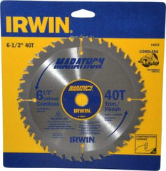 Irwin - 6-1/2" Diam, 5/8" Arbor Hole Diam, 40 Tooth Wet & Dry Cut Saw Blade - Carbide-Tipped, Trimming Action, Standard Round Arbor - Top Tool & Supply