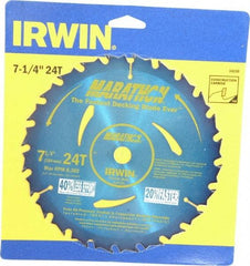 Irwin - 7-1/4" Diam, 5/8" Arbor Hole Diam, 24 Tooth Wet & Dry Cut Saw Blade - Carbide-Tipped, General Purpose Action, Diamond Arbor - Top Tool & Supply