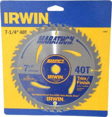 Irwin - 7-1/4" Diam, 5/8" Arbor Hole Diam, 40 Tooth Wet & Dry Cut Saw Blade - Carbide-Tipped, Finishing & Trimming Action, Diamond Arbor - Top Tool & Supply