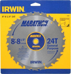 Irwin - 8-1/4" Diam, 5/8" Arbor Hole Diam, 24 Tooth Wet & Dry Cut Saw Blade - Carbide-Tipped, General Purpose Action, Diamond Arbor - Top Tool & Supply