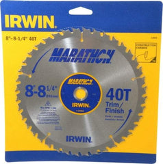 Irwin - 8-1/4" Diam, 5/8" Arbor Hole Diam, 40 Tooth Wet & Dry Cut Saw Blade - Carbide-Tipped, Finishing & Trimming Action, Diamond Arbor - Top Tool & Supply