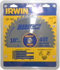 Irwin - 10" Diam, 5/8" Arbor Hole Diam, 40 Tooth Wet & Dry Cut Saw Blade - Carbide-Tipped, General Purpose Action, Standard Round Arbor - Top Tool & Supply