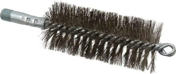 Schaefer Brush - 4-1/2" Brush Length, 2" Diam, Double Stem, Double Spiral Tube Brush - 7-1/4" Long, Stainless Steel, 1/4" NPSM Male Connection - Top Tool & Supply