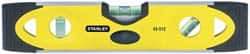 Stanley - Magnetic 9" Long 3 Vial Torpedo Level - Aluminum, Black/Yellow, 1 45°, 1 Level & 1 Plumb Vials - Top Tool & Supply