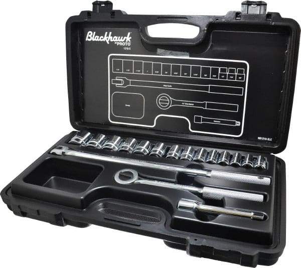 Blackhawk by Proto - 17 Piece 1/2" Drive Socket Set - 6 Points, 3/8" to 1-1/4" Range, Inch Measurement Standard - Top Tool & Supply