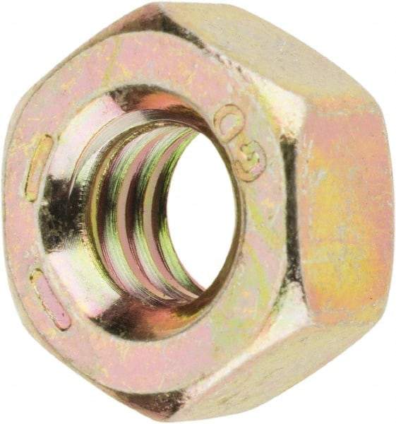 Value Collection - 1/4-20 UNC Steel Right Hand Hex Nut - 7/16" Across Flats, 7/32" High, Zinc Yellow Dichromate Finish - Top Tool & Supply