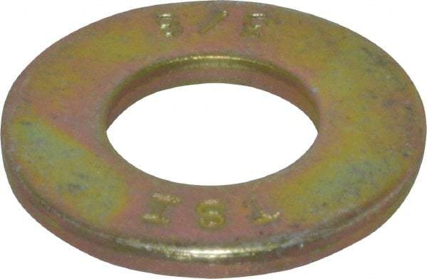 Value Collection - 3/8" Screw, Grade 8 Steel SAE Flat Washer - 13/32" ID x 13/16" OD, 1/16" Thick, Zinc Yellow Dichromate Finish - Top Tool & Supply