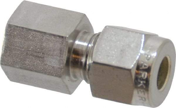 Parker - 1/4" OD, Stainless Steel Female Connector - -425 to 1,200°F, 9/16" Hex, Comp x FNPT Ends - Top Tool & Supply