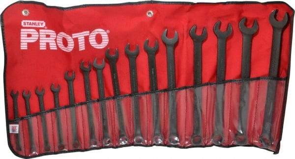 Proto - 15 Piece, 7mm to 21mm, 12 Point Combination Wrench Set - Metric Measurement Standard, Black Oxide Finish, Comes in Nylon Roll - Top Tool & Supply