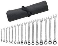 GearWrench - 16 Piece, 8mm to 24mm, 12 Point Combination Wrench Set - Metric Measurement Standard, Full Polish Finish, Comes in Vinyl Pouch - Top Tool & Supply