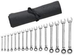 GearWrench - 16 Piece, 8mm to 25mm, 6 Point Combination Wrench Set - Metric Measurement Standard, Chrome Finish, Comes in Vinyl Pouch - Top Tool & Supply