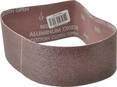 Norton - 3" Wide x 21" OAL, 50 Grit, Aluminum Oxide Abrasive Belt - Aluminum Oxide, Coarse, Coated, X Weighted Cloth Backing, Series R228 - Top Tool & Supply