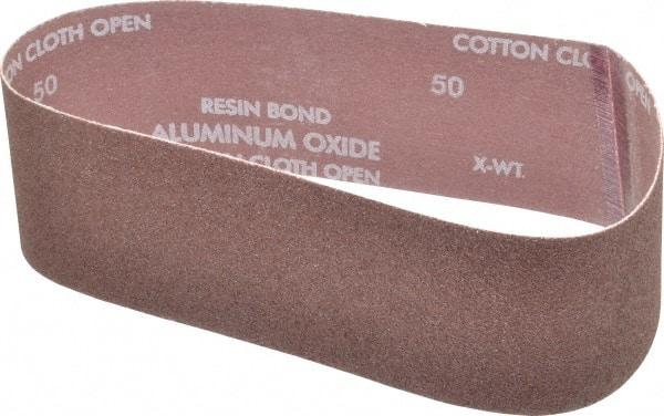 Norton - 3" Wide x 24" OAL, 50 Grit, Aluminum Oxide Abrasive Belt - Aluminum Oxide, Coarse, Coated, X Weighted Cloth Backing, Series R228 - Top Tool & Supply