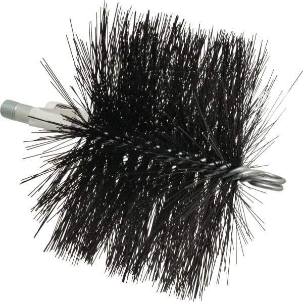 Schaefer Brush - 4-1/2" Brush Length, 6-1/2" Diam, Double Stem, Double Spiral Tube Brush - 7-1/2" Long, Tempered Steel Wire, 1/4" NPT Male Connection - Top Tool & Supply