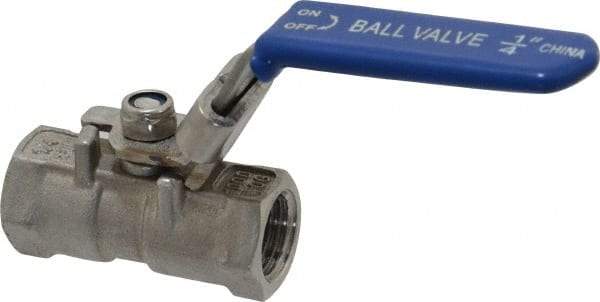 Value Collection - 1/4" Pipe, Standard Port, Stainless Steel Standard Ball Valve - 1 Piece, Inline - One Way Flow, FNPT x FNPT Ends, Lever Handle, 400 WOG - Top Tool & Supply