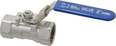 Value Collection - 1/2" Pipe, Standard Port, Stainless Steel Standard Ball Valve - 1 Piece, Inline - One Way Flow, FNPT x FNPT Ends, Lever Handle, 400 WOG - Top Tool & Supply