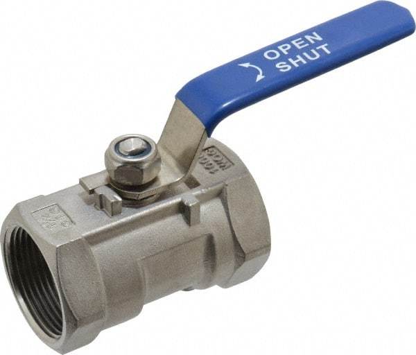 Midwest Control - 1-1/4" Pipe, Standard Port, Stainless Steel Standard Ball Valve - 1 Piece, Inline - One Way Flow, FNPT x FNPT Ends, Lever Handle, 1,000 WOG - Top Tool & Supply