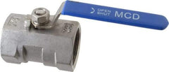 Midwest Control - 1-1/2" Pipe, Standard Port, Stainless Steel Standard Ball Valve - 1 Piece, Inline - One Way Flow, FNPT x FNPT Ends, Lever Handle, 1,000 WOG - Top Tool & Supply