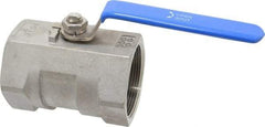 Midwest Control - 2" Pipe, Standard Port, Stainless Steel Standard Ball Valve - 1 Piece, Inline - One Way Flow, FNPT x FNPT Ends, Lever Handle, 1,000 WOG - Top Tool & Supply