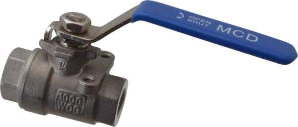 Midwest Control - 1/4" Pipe, Stainless Steel Standard Ball Valve - 2 Piece, Inline - One Way Flow, FNPT x FNPT Ends, Lever Handle, 1,000 WOG, 150 WSP - Top Tool & Supply