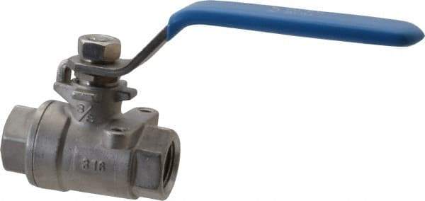 Midwest Control - 3/8" Pipe, Stainless Steel Standard Ball Valve - 2 Piece, Inline - One Way Flow, FNPT x FNPT Ends, Lever Handle, 1,000 WOG, 150 WSP - Top Tool & Supply