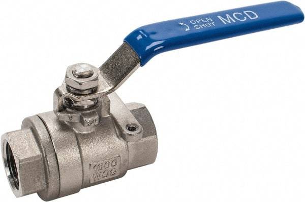 Midwest Control - 3/4" Pipe, Stainless Steel Standard Ball Valve - 2 Piece, Inline - One Way Flow, FNPT x FNPT Ends, Lever Handle, 1,000 WOG, 150 WSP - Top Tool & Supply