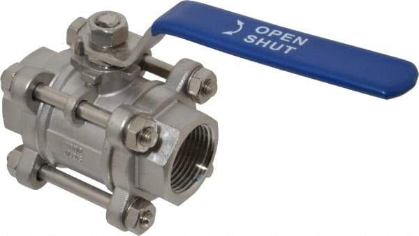 Midwest Control - 1" Pipe, Full Port, Stainless Steel Standard Ball Valve - 3 Piece, Inline - One Way Flow, FNPT x FNPT Ends, Lever Handle - Top Tool & Supply