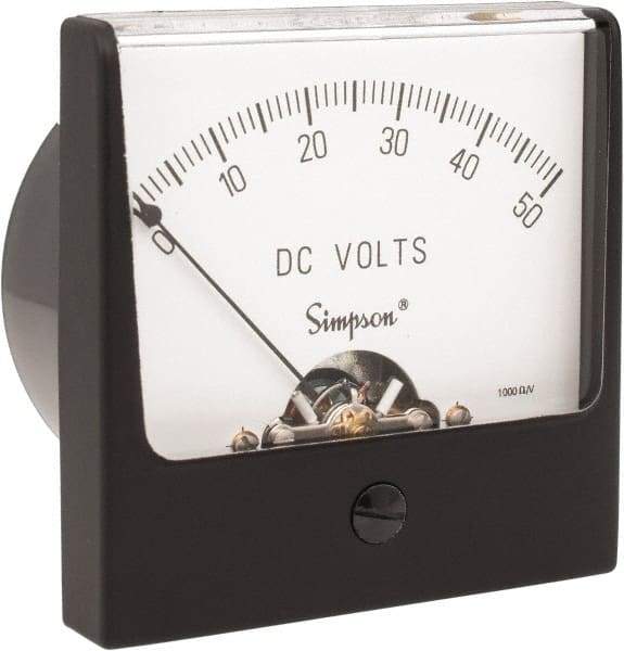 Simpson Electric - Analog, DC Voltmeter, Panel Meter - 60 Hz, 1000 Ohms at 60 Hz, 50 VDC - Top Tool & Supply