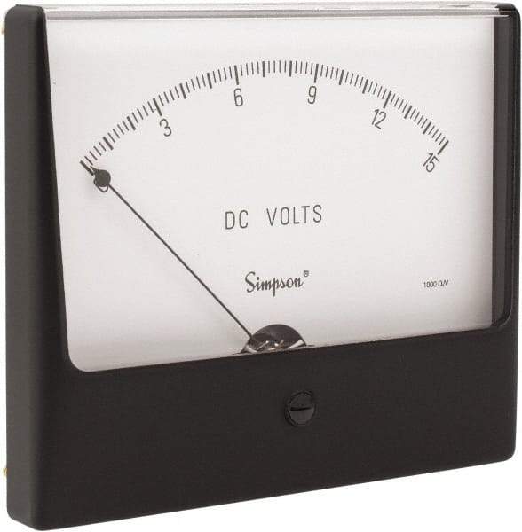 Simpson Electric - Analog, DC Voltmeter, Panel Meter - 60 Hz, 1000 Ohms at 60 Hz, 15 VDC - Top Tool & Supply