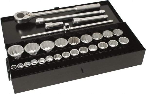 Blackhawk by Proto - 28 Piece 3/4" Drive Socket Set - 12 Points, 3/4" to 1-7/16" Range, Inch Measurement Standard - Top Tool & Supply