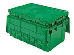 Akro-Mils - 100 Lb Load Capacity Green Polyethylene Attached-Lid Container - Stacking, Nesting, 27.1" Long x 16.9" Wide x 12-1/2" High, Lid Included - Top Tool & Supply