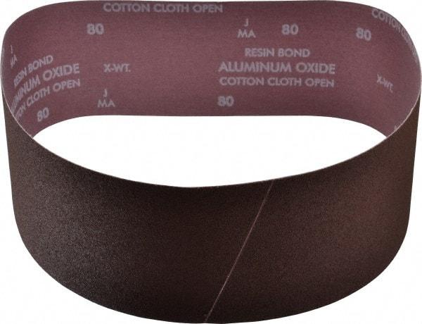 Norton - 4" Wide x 36" OAL, 80 Grit, Aluminum Oxide Abrasive Belt - Aluminum Oxide, Medium, Coated, X Weighted Cloth Backing, Series R228 - Top Tool & Supply