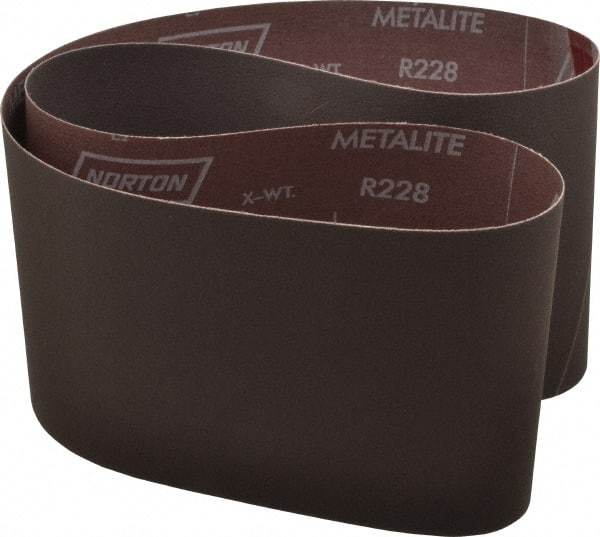 Norton - 6" Wide x 48" OAL, 320 Grit, Aluminum Oxide Abrasive Belt - Aluminum Oxide, Extra Fine, Coated, X Weighted Cloth Backing, Series R228 - Top Tool & Supply