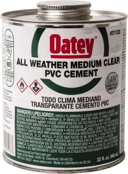 Oatey - 32 oz All-Purpose Medium Bodied Cement - Clear, Use with PVC - Top Tool & Supply