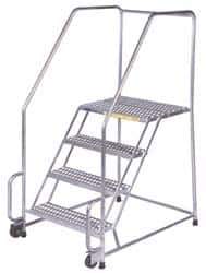 Ballymore - 73" 4 Step Ladder - Tilt & Roll Safety Ladder, 450 Lb Capacity, 40" Platform Height, 20" Base Width x 44" Depth, Perforated Tread - Top Tool & Supply