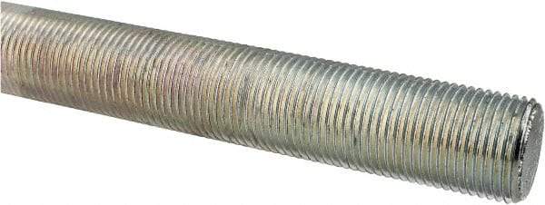 Made in USA - 1-12 UNF (Fine), 3' Long, Low Carbon Steel Threaded Rod - Zinc-Plated Finish, Right Hand Thread - Top Tool & Supply