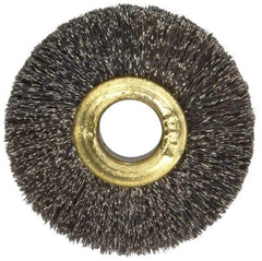 Osborn - 1-1/2" OD, 3/8" Arbor Hole, Crimped Stainless Steel Wheel Brush - 7/32" Face Width, 3/8" Trim Length, 0.005" Filament Diam, 20,000 RPM - Top Tool & Supply