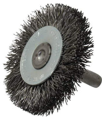 Osborn - 2" OD, 1/4" Shank Diam, Crimped Steel Wheel Brush - 3/8" Face Width, 7/16" Trim Length, 0.014" Filament Diam, 25,000 RPM - Top Tool & Supply