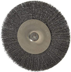 Osborn - 4" OD, 1/4" Shank Diam, Crimped Steel Wheel Brush - 1/2" Face Width, 1" Trim Length, 0.008" Filament Diam, 15,000 RPM - Top Tool & Supply