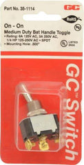 GC/Waldom - SPDT Medium Duty On-On Toggle Switch - Screw Terminal, Bat Handle Actuator, 1/4 hp at 125/250 VAC hp, 125 VAC at 6 A & 250 VAC at 3 A - Top Tool & Supply