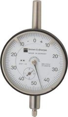 TESA Brown & Sharpe - 0.35" Range, 0-50-0 Dial Reading, 0.001" Graduation Dial Drop Indicator - 2-1/4" Dial, 0.1" Range per Revolution, Revolution Counter - Top Tool & Supply