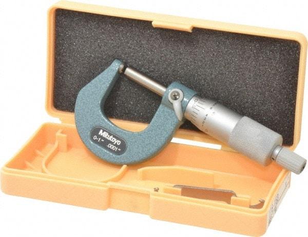 Mitutoyo - 1 Inch Max Measurement, 0.0001 Inch Graduation, Spherical Face Micrometer - Accuracy Up to 0.0002 Inch, Mechanical Operation, Ratchet Stop Thimble, Ball - Top Tool & Supply