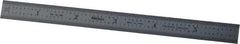 Mitutoyo - 6" Long, 1/100, 1/50" and 0.5, 1mm Graduation, Flexible Stainless Steel Rule - Decimal/Metric Graduation Style, 1/2" Wide, Silver, Satin Chrome Finish - Top Tool & Supply