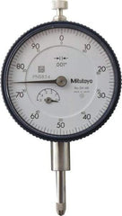 Mitutoyo - 1/2" Range, 0-100 Dial Reading, 0.001" Graduation Dial Drop Indicator - 2-1/4" Dial, 0.1" Range per Revolution, 0.001" Accuracy, Revolution Counter - Top Tool & Supply