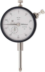 Mitutoyo - 1" Range, 0-100 Dial Reading, 0.001" Graduation Dial Drop Indicator - 2-3/16" Dial, 0.1" Range per Revolution, 0.002" Accuracy, Revolution Counter - Top Tool & Supply